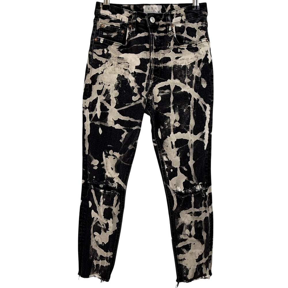 Free People Bleach Splatter Distressed Skinny Jeans‎ Black WOMEN 28 - Picture 2 of 11